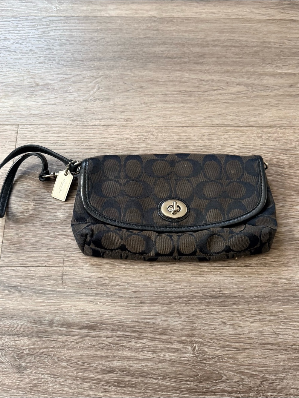Coach Brown & Black Signature Turnlock Wristlet